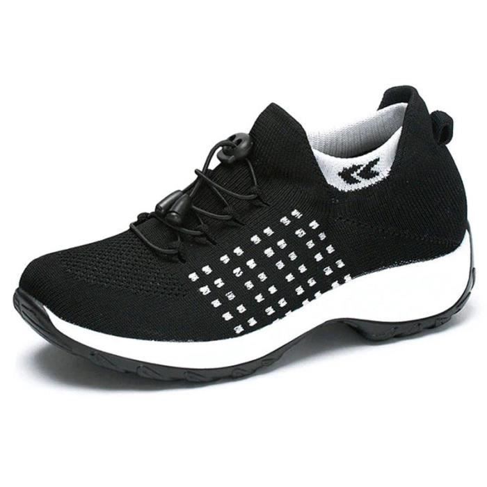 Basket FemmeChaussures de Sport Travail Running FemmesSneakers pour Respirant Léger Confortable Chaussures Décontractées-Noir
