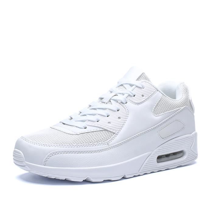 Baskets Mode Respirante Homme-Femme Avec Coussin dAir - INSFITY - Blanc - Lacets - Plat