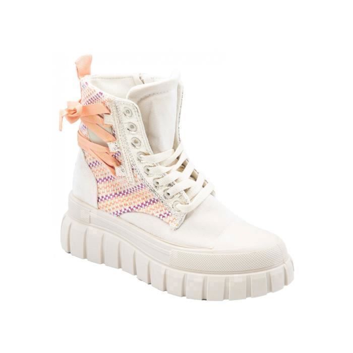 Baskets montantes - Femme - Suédine - Beige - Plateforme 3.5cm - Lacets