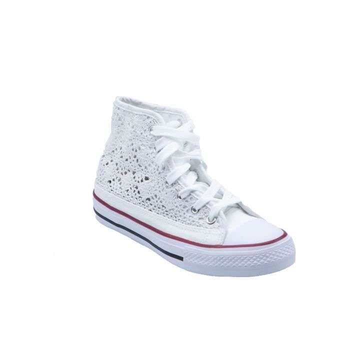 Baskets montantes femme - Primtex - dentelle blanche - lacets - semelle antidérapante