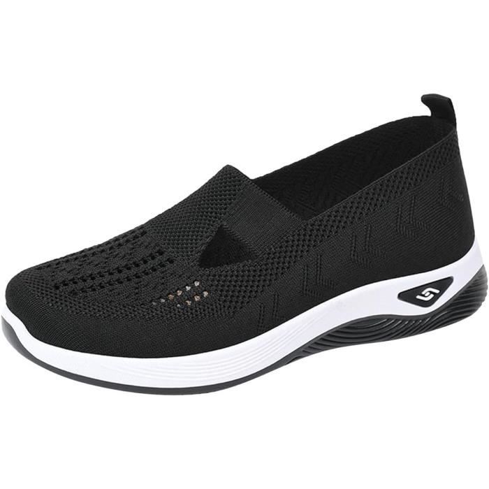 Baskets à Enfiler pour Femmes Chaussures tissées orthopédiques Souples et Respirantes Chaussures Marche en Mousse noir