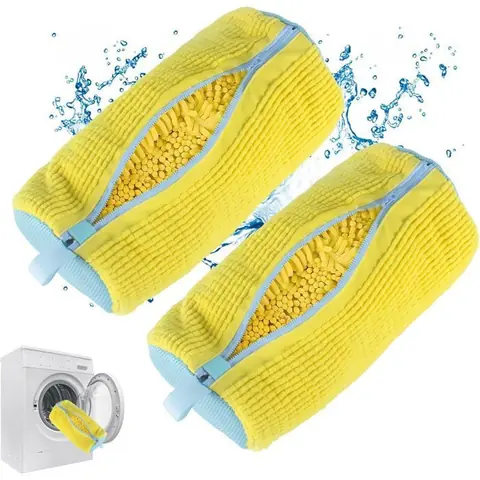 Lot de 2 sacs à linge pour chaussures avec fermeture éclair et sacs de nettoyage en maille réutilisables (jaune)