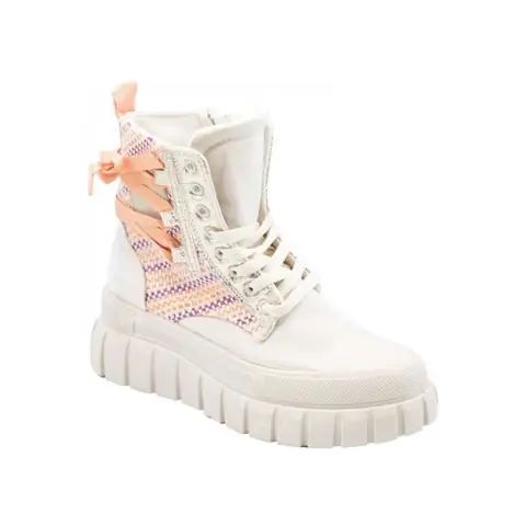 Baskets montantes - Femme - Suédine - Beige - Plateforme 3.5cm - Lacets