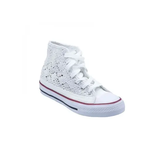 Baskets montantes femme - Primtex - dentelle blanche - lacets - semelle antidérapante