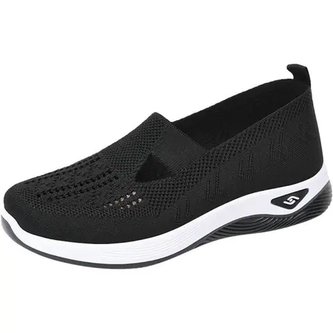 Baskets à Enfiler pour Femmes Chaussures tissées orthopédiques Souples et Respirantes Chaussures Marche en Mousse noir