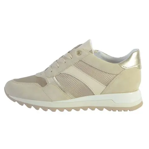 Basket Femme - GEOX - D Tabelya A - Cuir Beige - Lacets - Confortables et respirantes